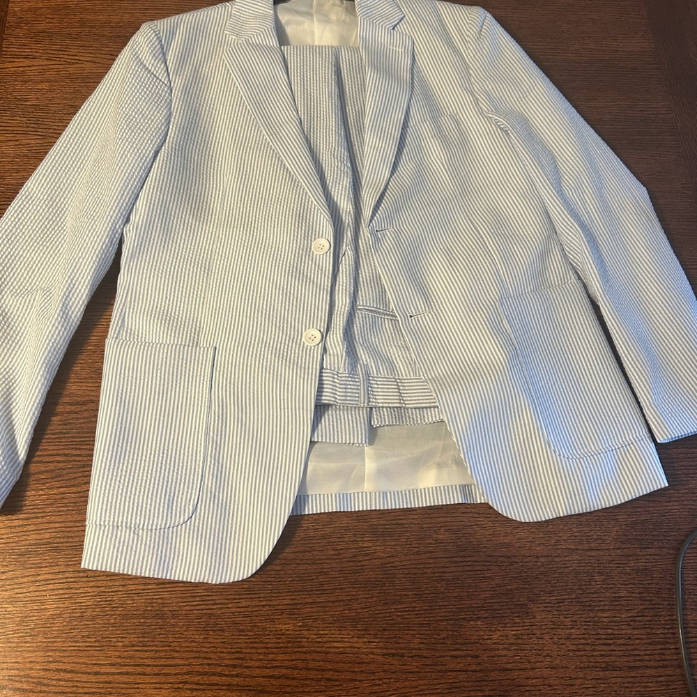 Blue and White Striped Blazer